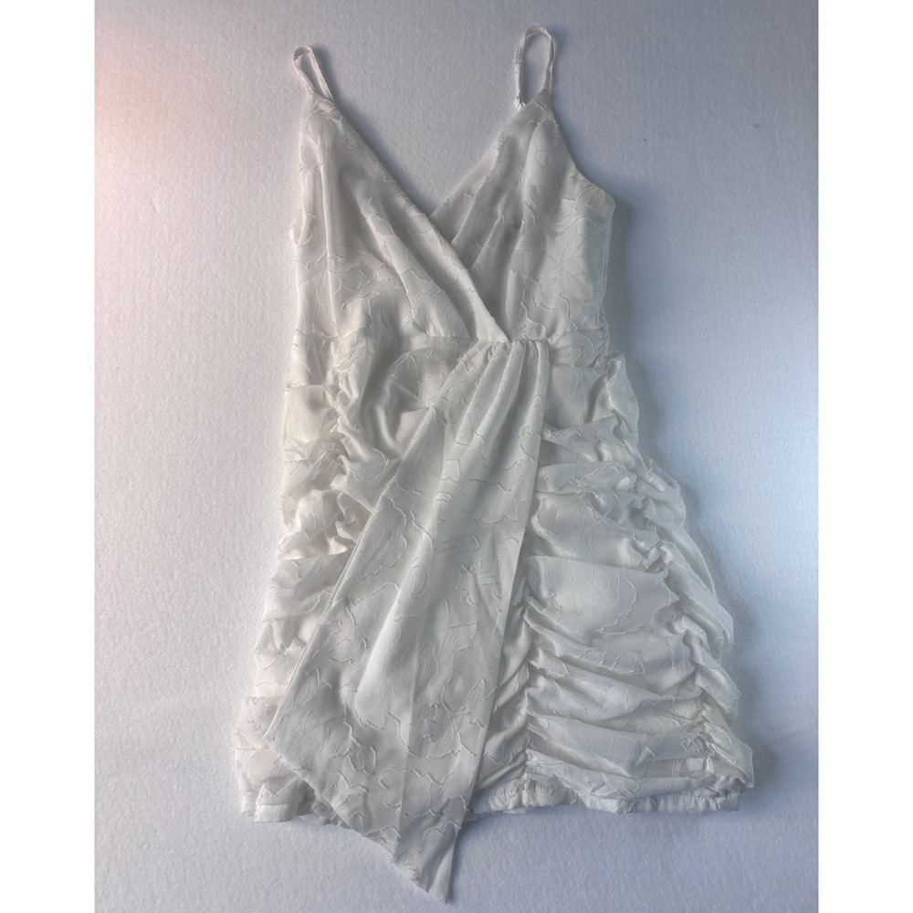 Lulus White Floral Burnout Ruched Mini Dress Formal Bridal Shower Bride Medium - Picture 9 of 16